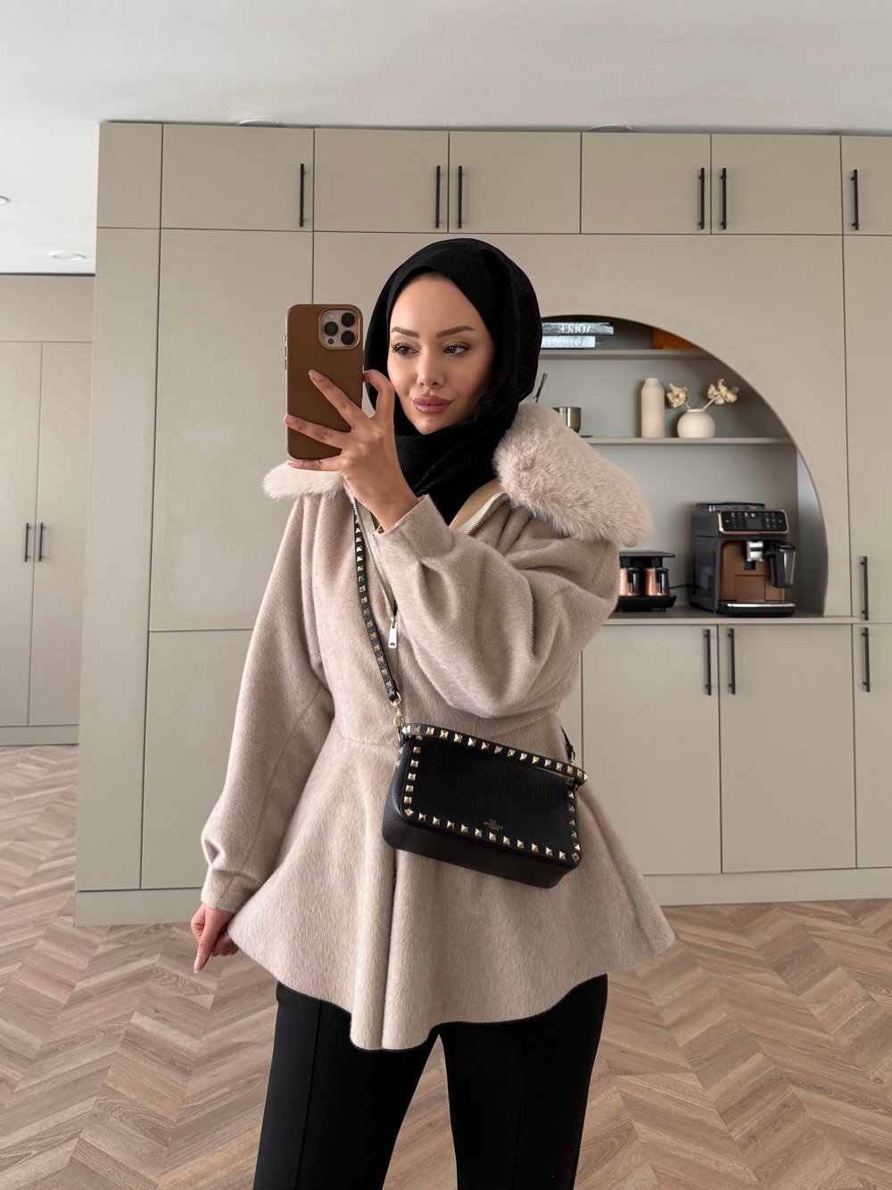 Tegan Kürk Detaylı Ceket/Kaban Bej