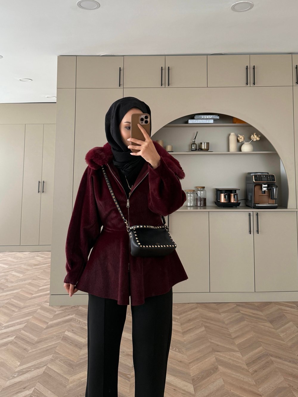 Tegan Kürk Detaylı Ceket/Kaban Bordo