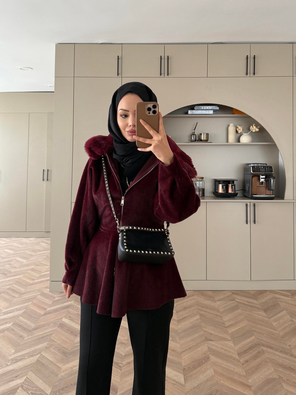 Tegan Kürk Detaylı Ceket/Kaban Bordo