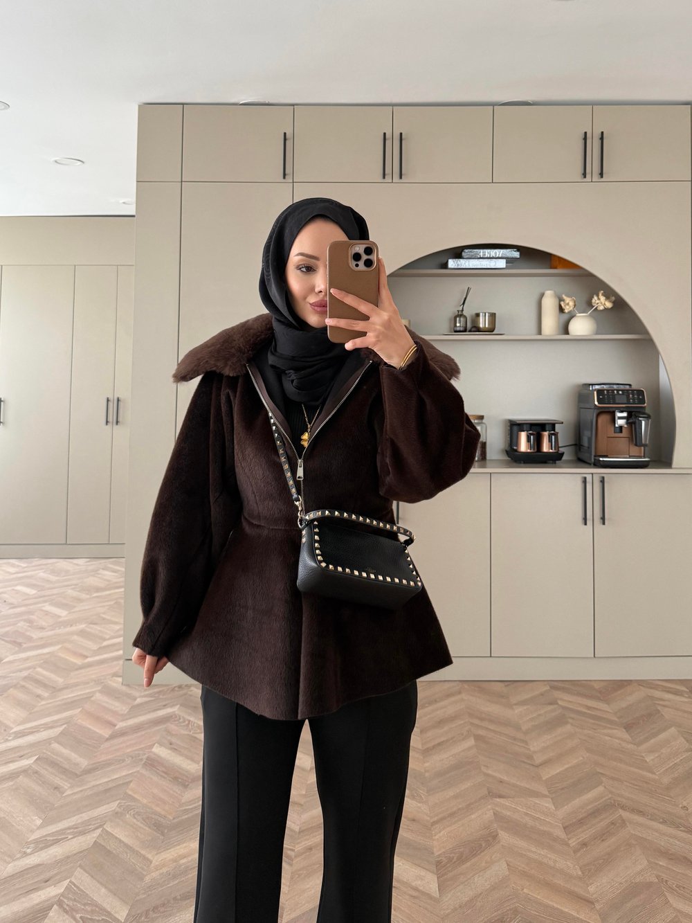 Tegan Kürk Detaylı Ceket/Kaban Kahve