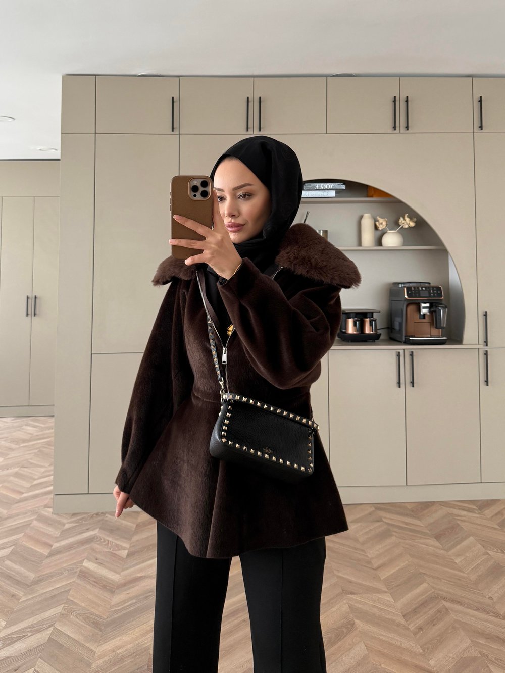 Tegan Kürk Detaylı Ceket/Kaban Kahve