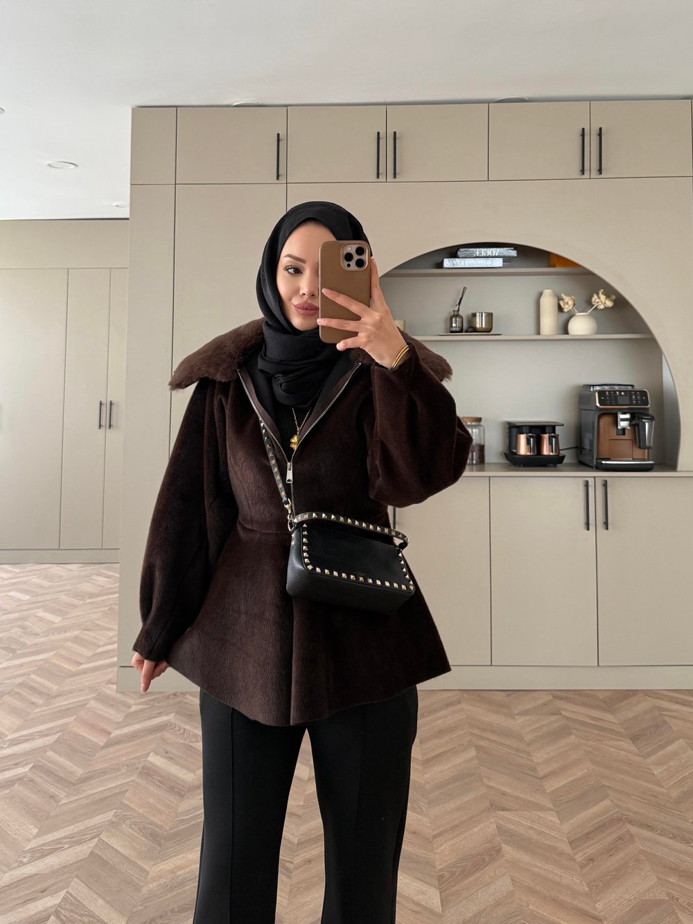 Tegan Kürk Detaylı Ceket/Kaban Kahve