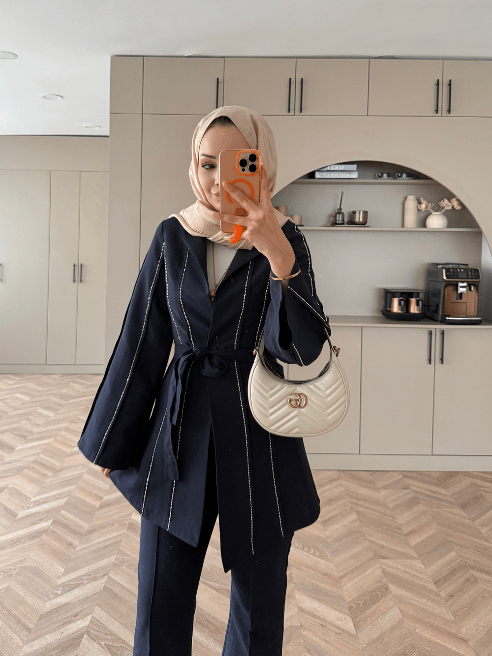 Teresa Nervür Taşlı Pantolonlu Takım Lacivert (26013)