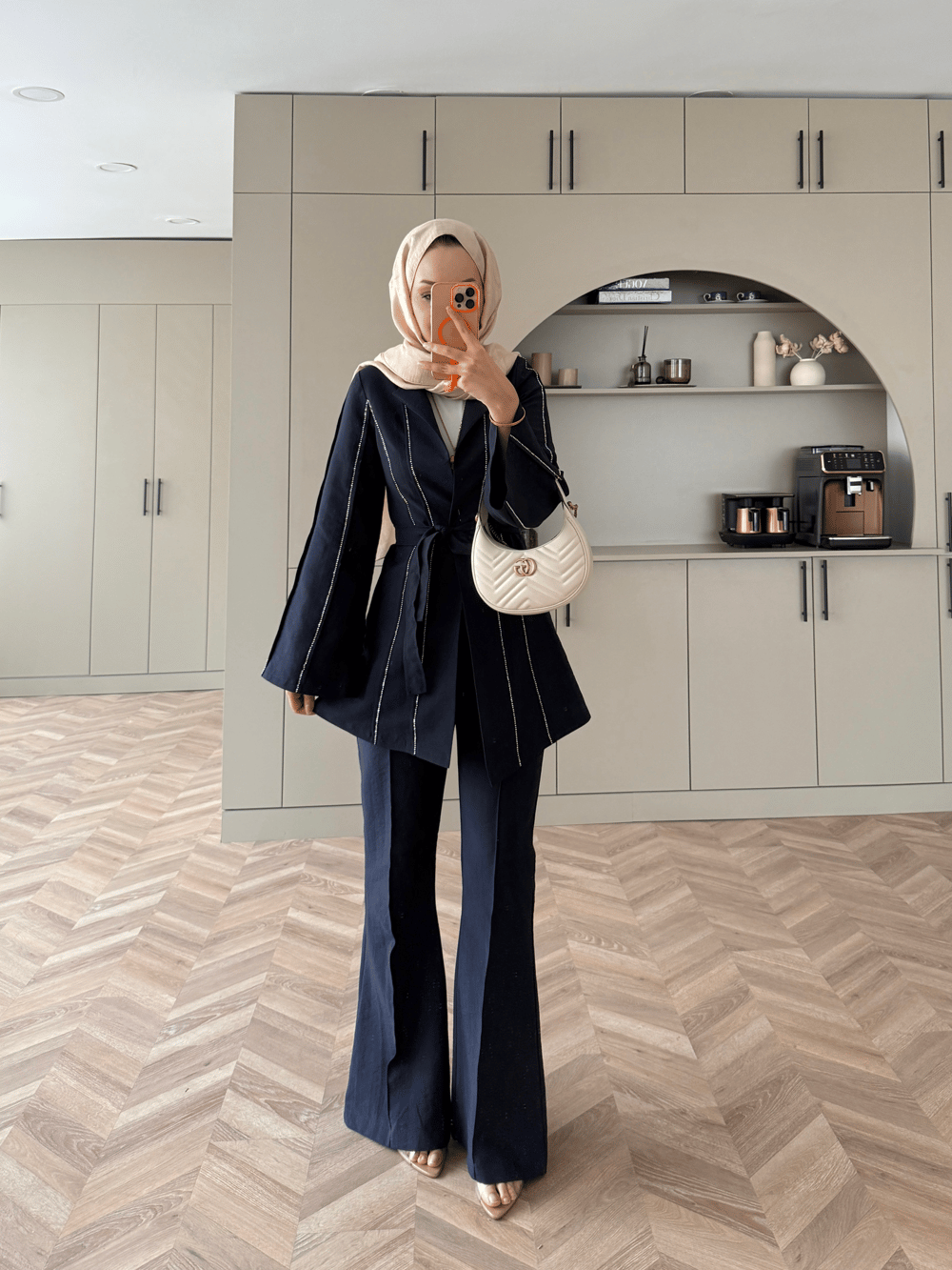 Teresa Nervür Taşlı Pantolonlu Takım Lacivert (26013)