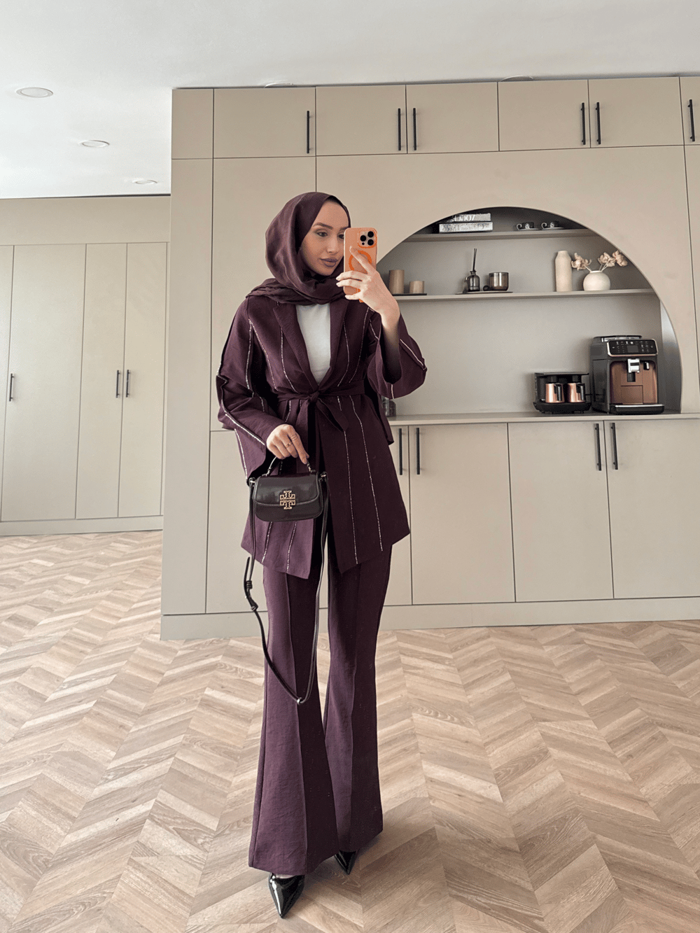 Teresa Nervür Taşlı Pantolonlu Takım Mürdüm (26013)
