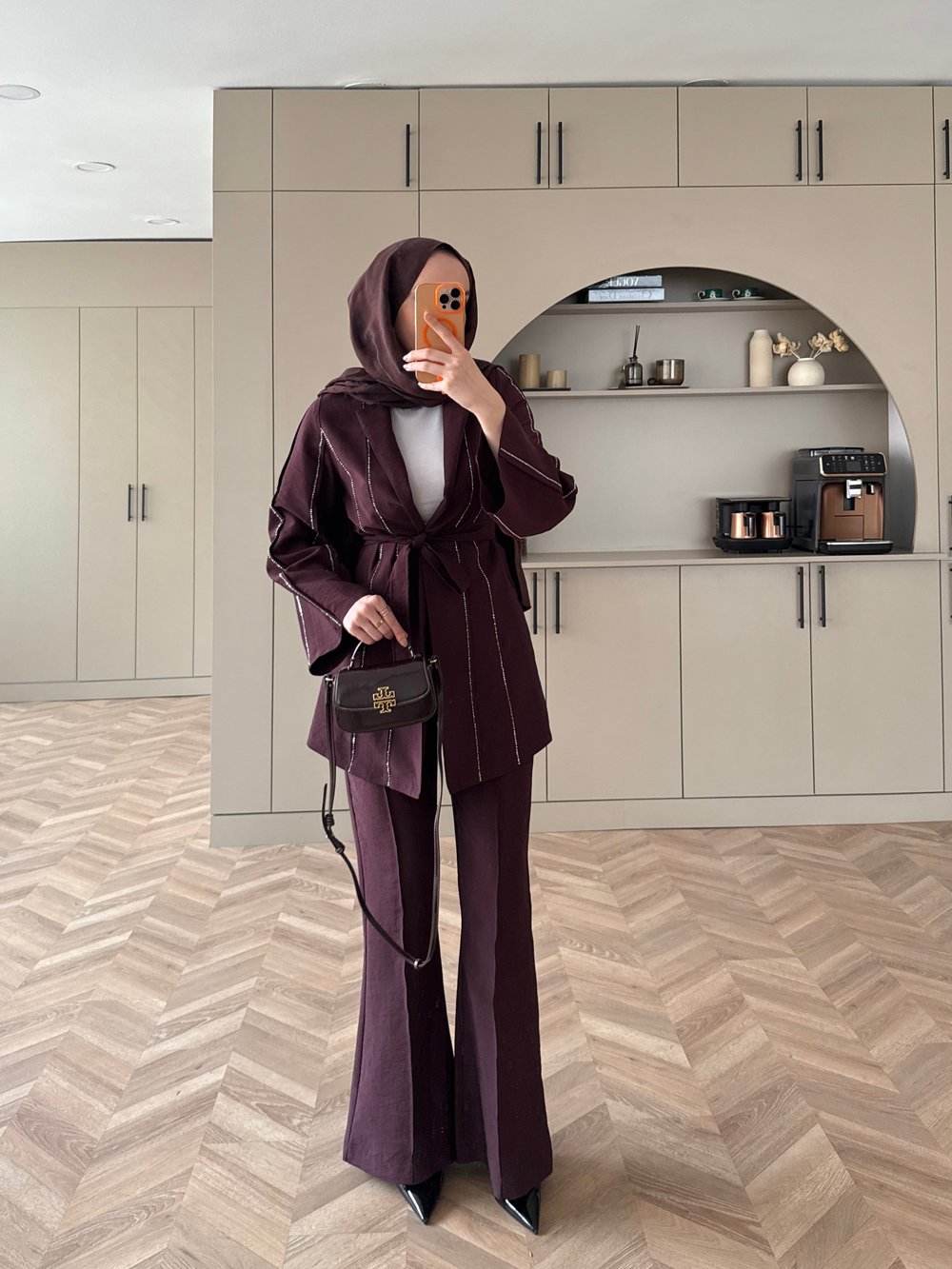 Teresa Nervür Taşlı Pantolonlu Takım Mürdüm (26013)