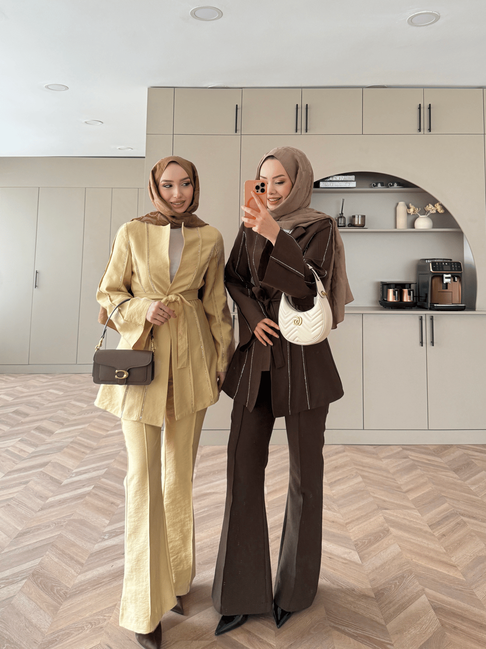 Teresa Nervür Taşlı Pantolonlu Takım Sarı (26013)