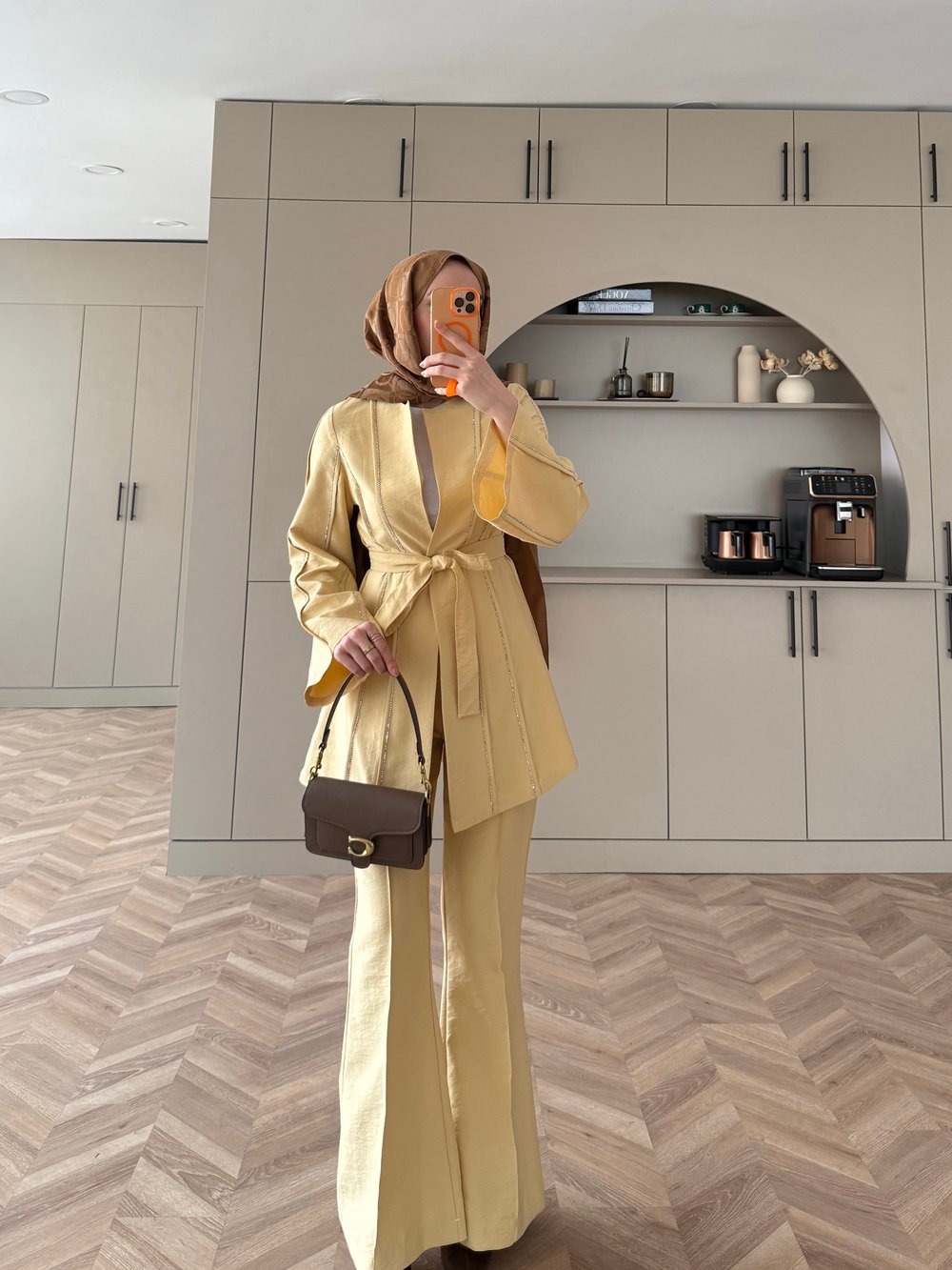 Teresa Nervür Taşlı Pantolonlu Takım Sarı (26013)