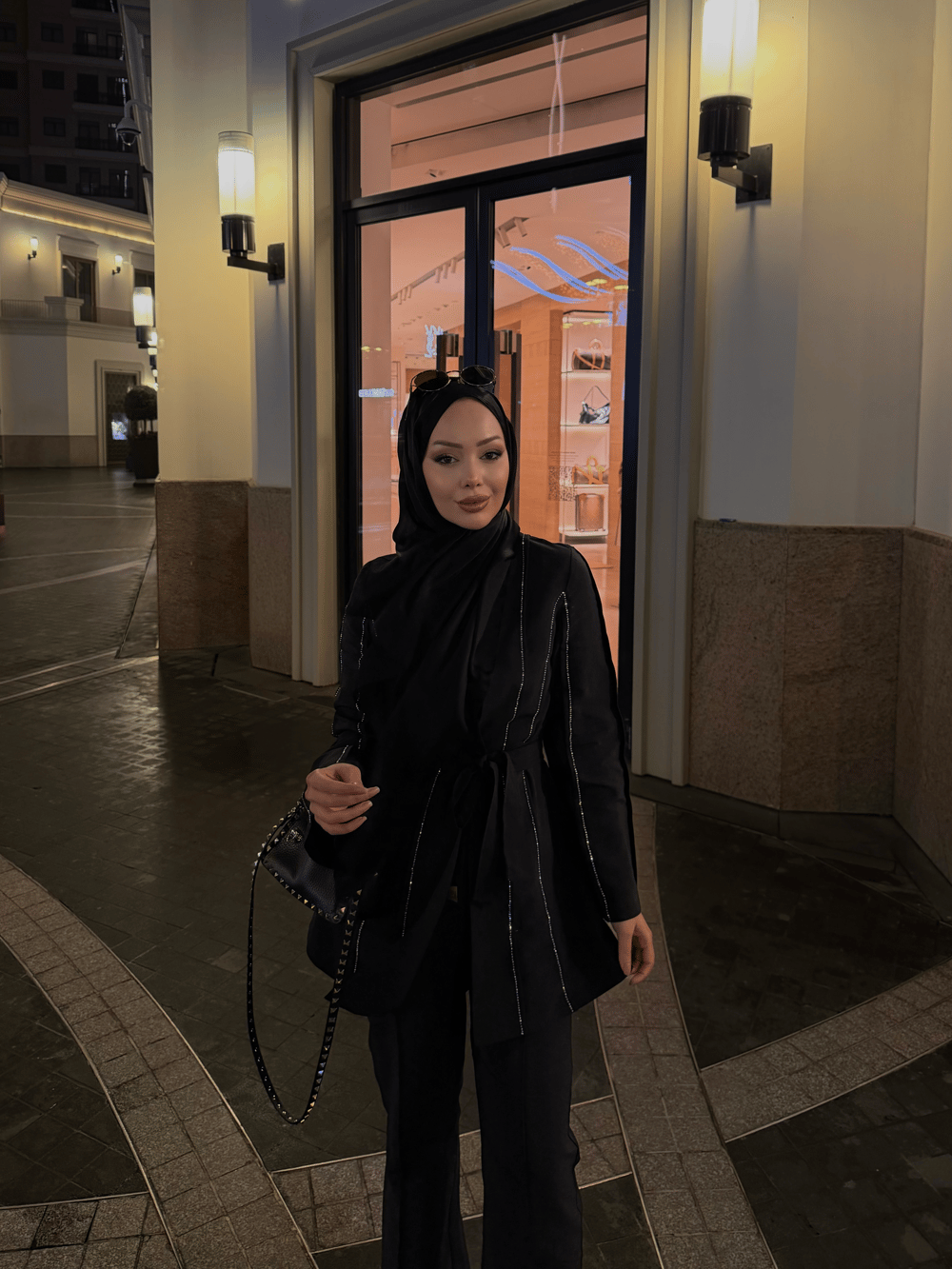 Teresa Nervür Taşlı Pantolonlu Takım Siyah (26013)