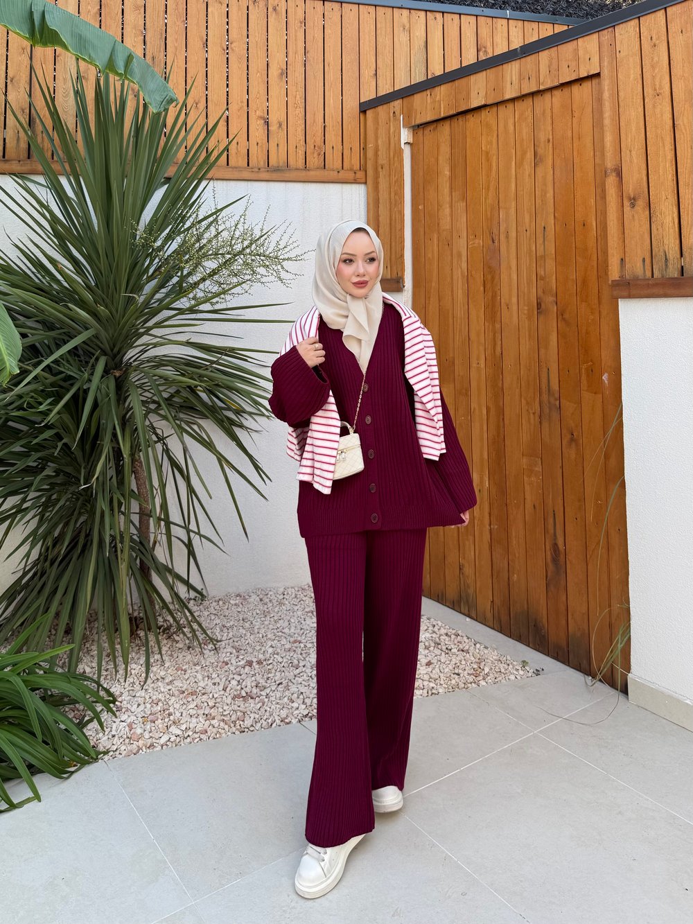 Tisho Fitilli Pantolonlu Takım Bordo (25630)