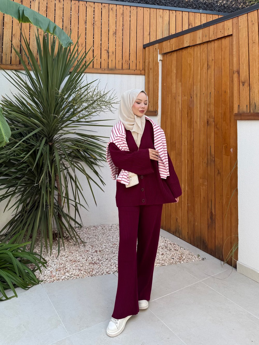 Tisho Fitilli Pantolonlu Takım Bordo (25630)
