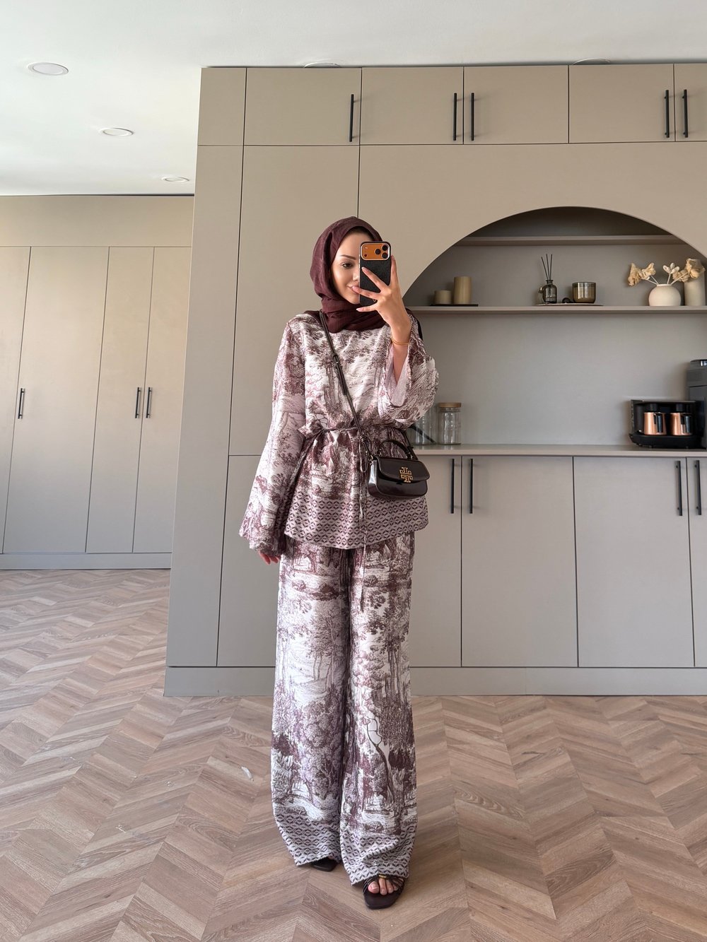 Toile Desenli Pantolonlu Takım Kahve (4525)