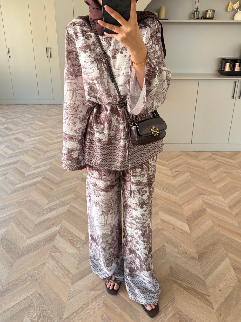 Toile Desenli Pantolonlu Takım Kahve (4525)