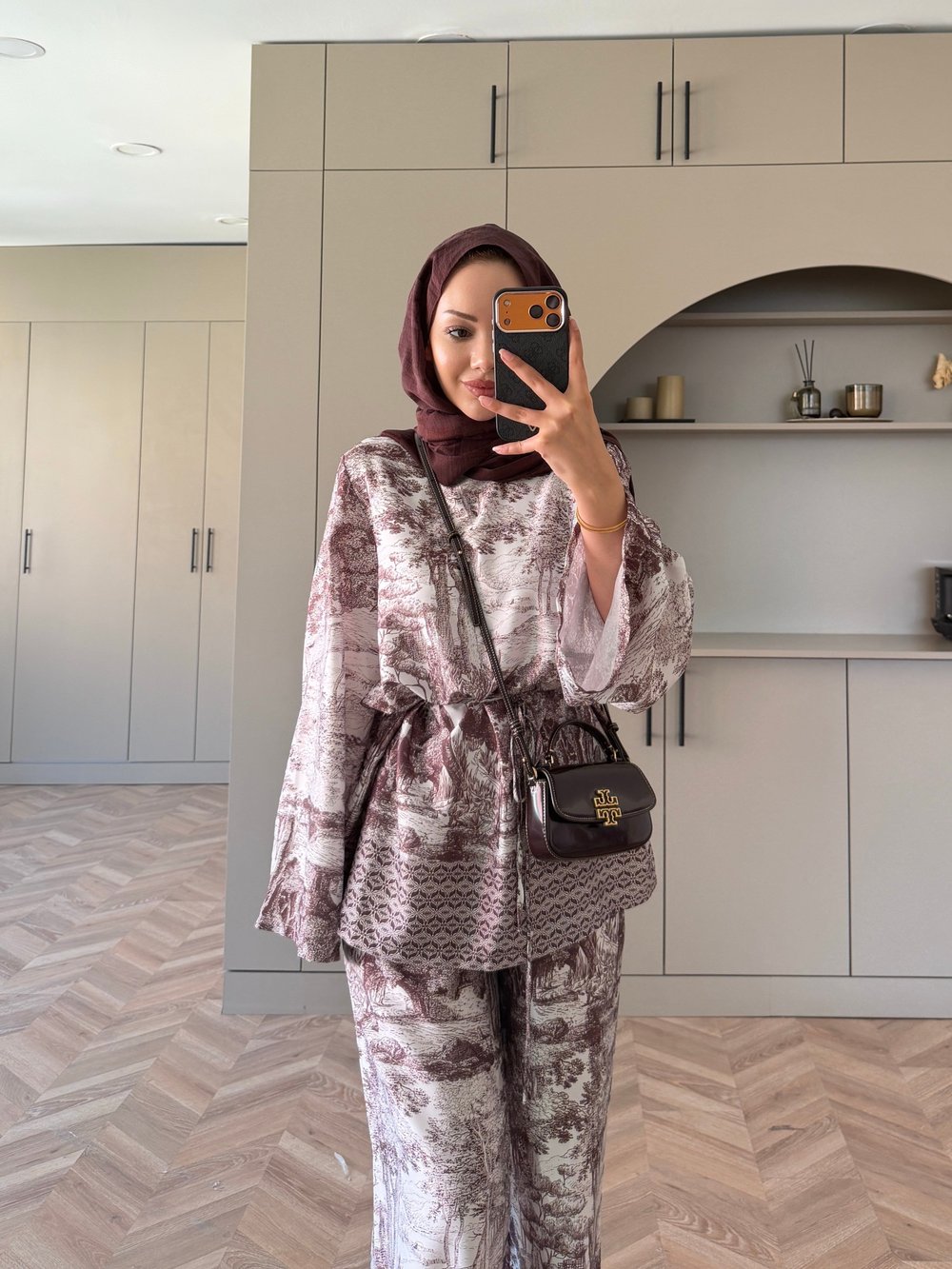 Toile Desenli Pantolonlu Takım Kahve (4525)