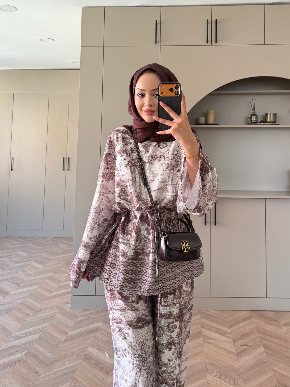 Toile Desenli Pantolonlu Takım Kahve (4525)