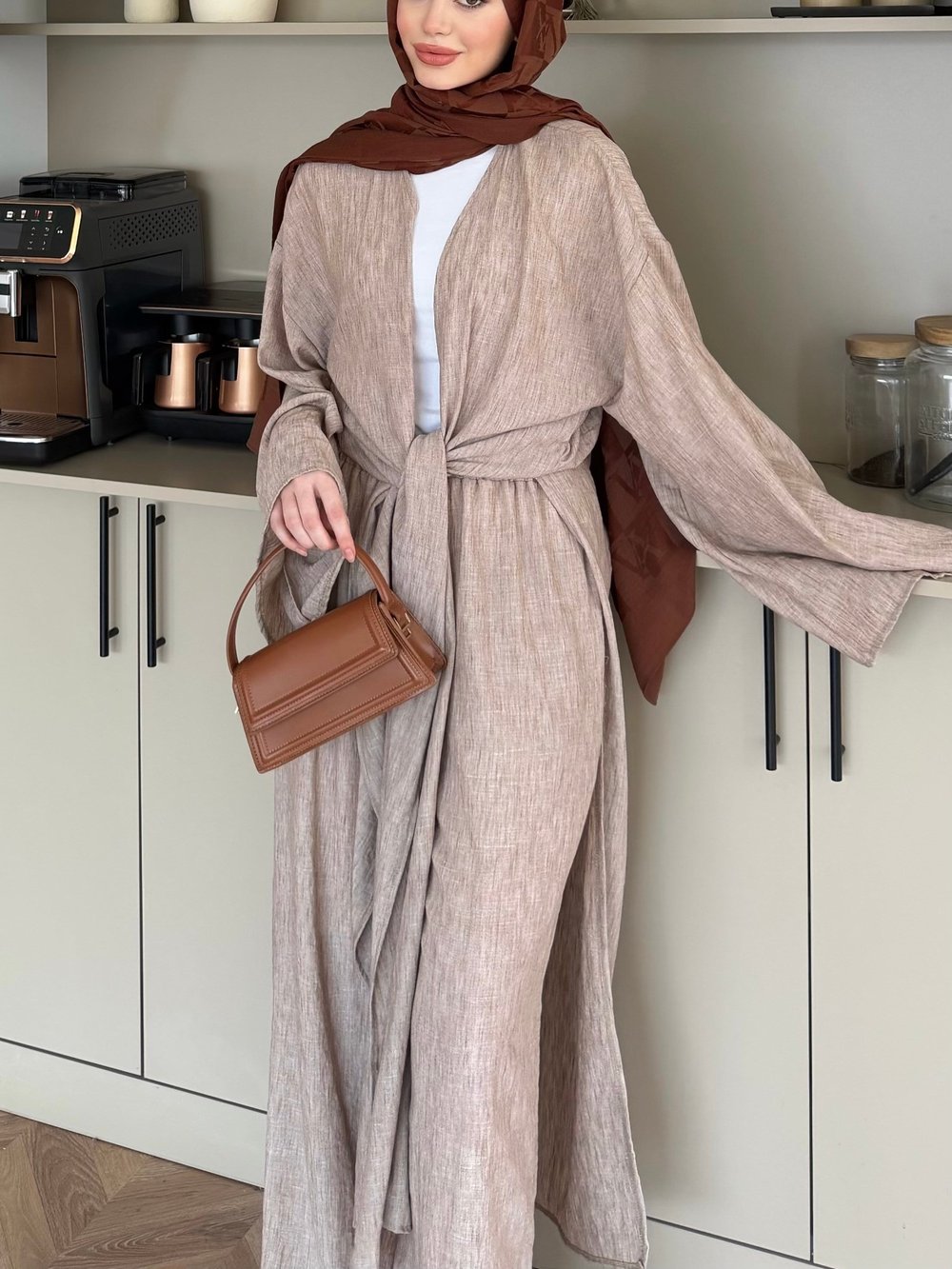 Tokyo Yırtmaçlı Kimono Pantolonlu Takım Kahve (5813)