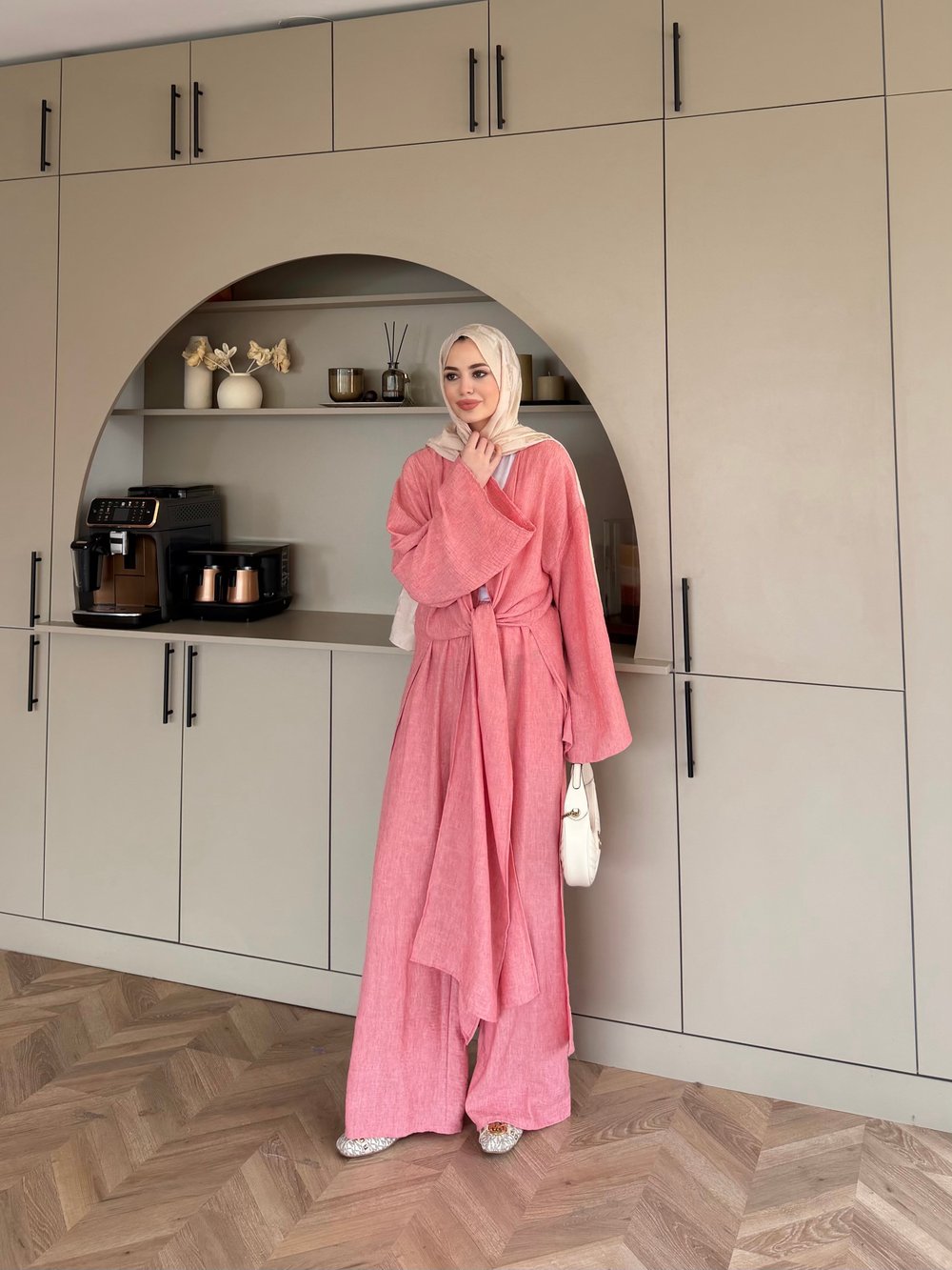 Tokyo Yırtmaçlı Kimono Pantolonlu Takım Pembe (5813)
