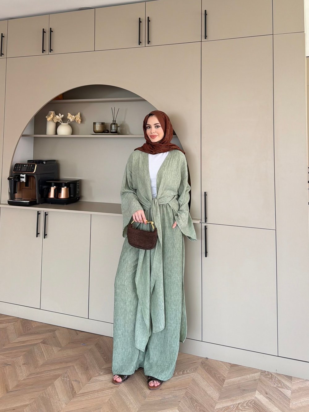 Tokyo Yırtmaçlı Kimono Pantolonlu Takım Yeşil (5813)