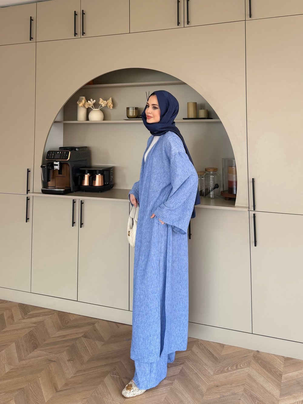 Tokyo Yırtmaçlı Kimono Pantolonlu Takım Mavi (5813)