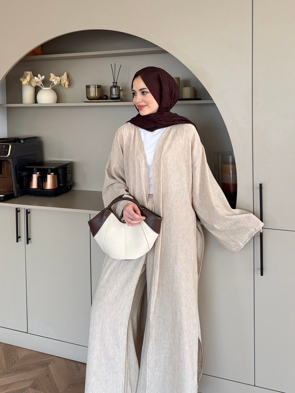 Tokyo Yırtmaçlı Kimono Pantolonlu Takım Bej (5813)