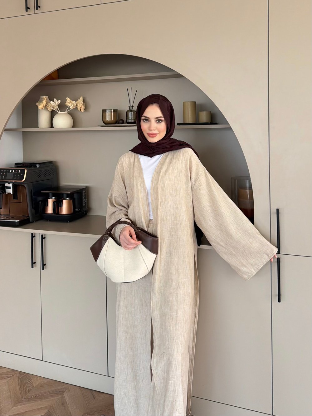 Tokyo Yırtmaçlı Kimono Pantolonlu Takım Bej (5813)