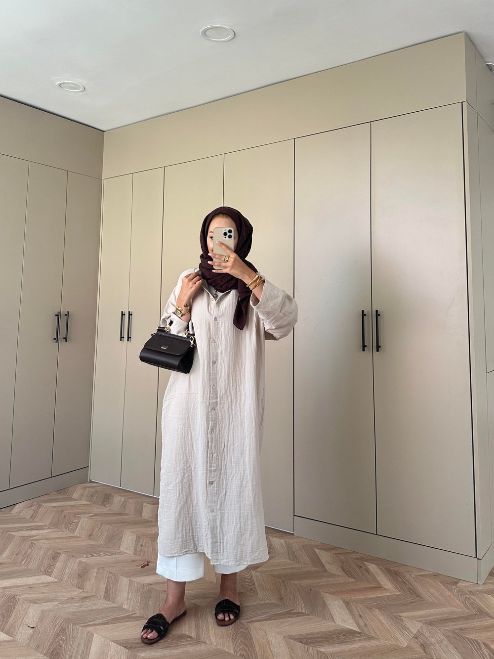 Uzun Müslin Gömlek Bej