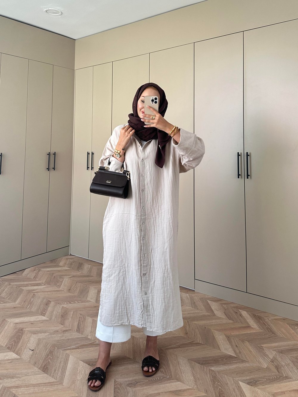 Uzun Müslin Gömlek Bej