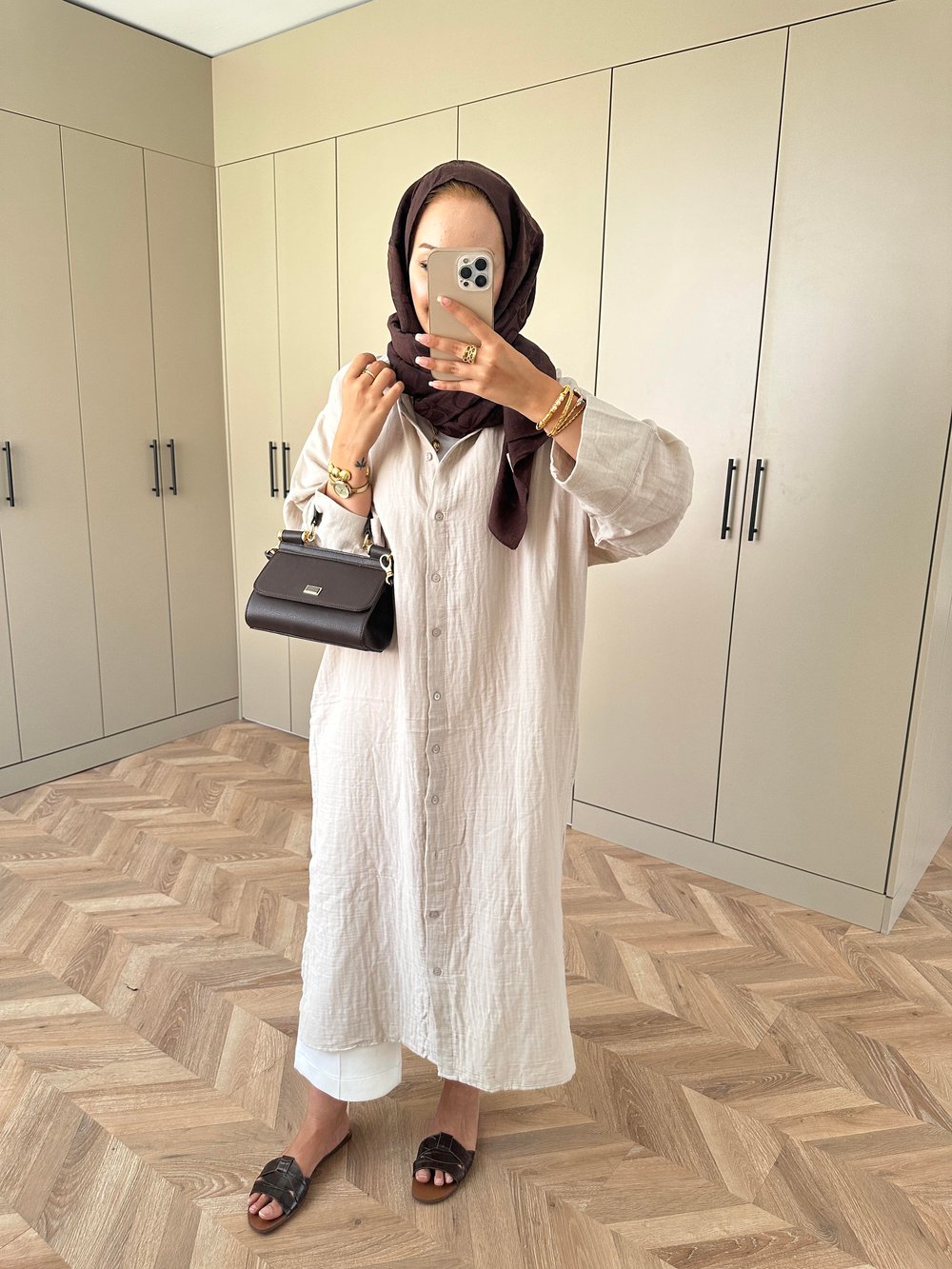 Uzun Müslin Gömlek Bej