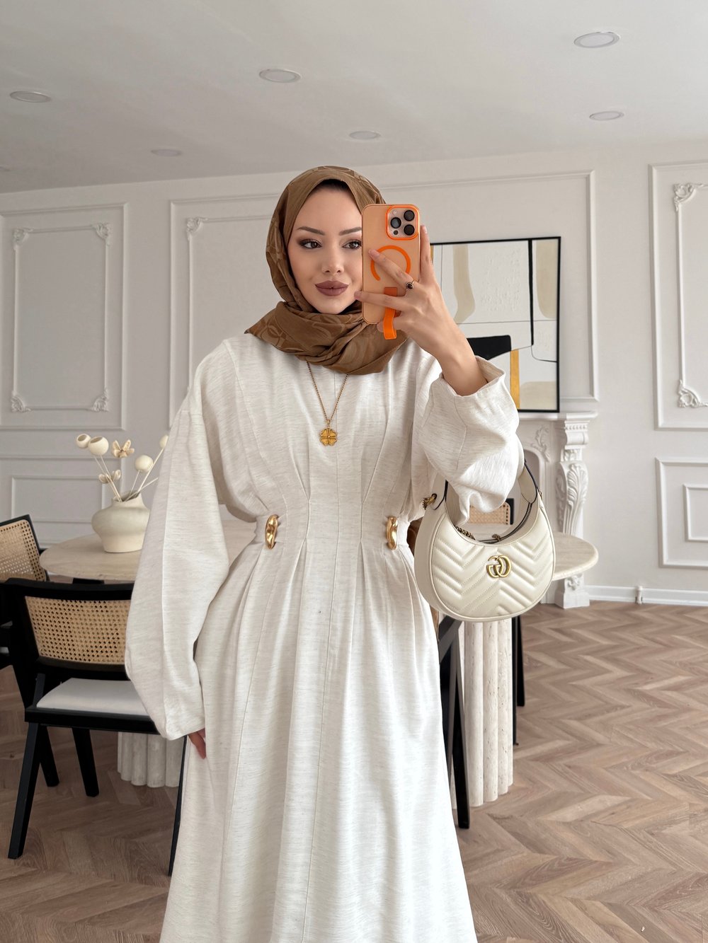 Vasilisa Broş Detaylı Keten Elbise Ekru (1079)