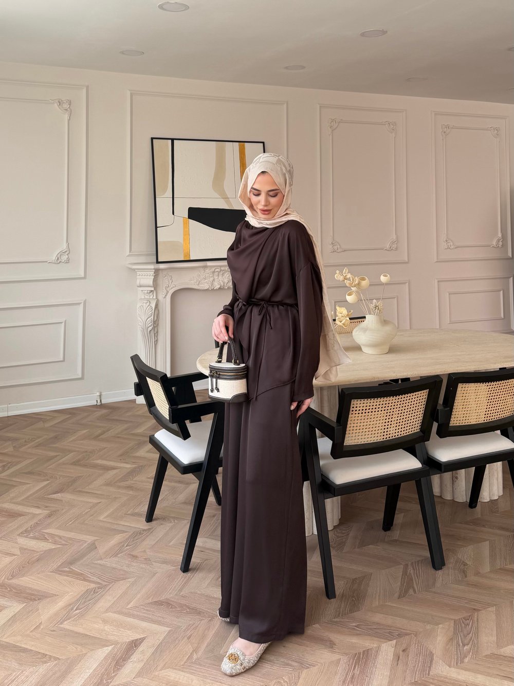 Veloura Asimetrik Pantolon Takım Acı Kahve (8041)