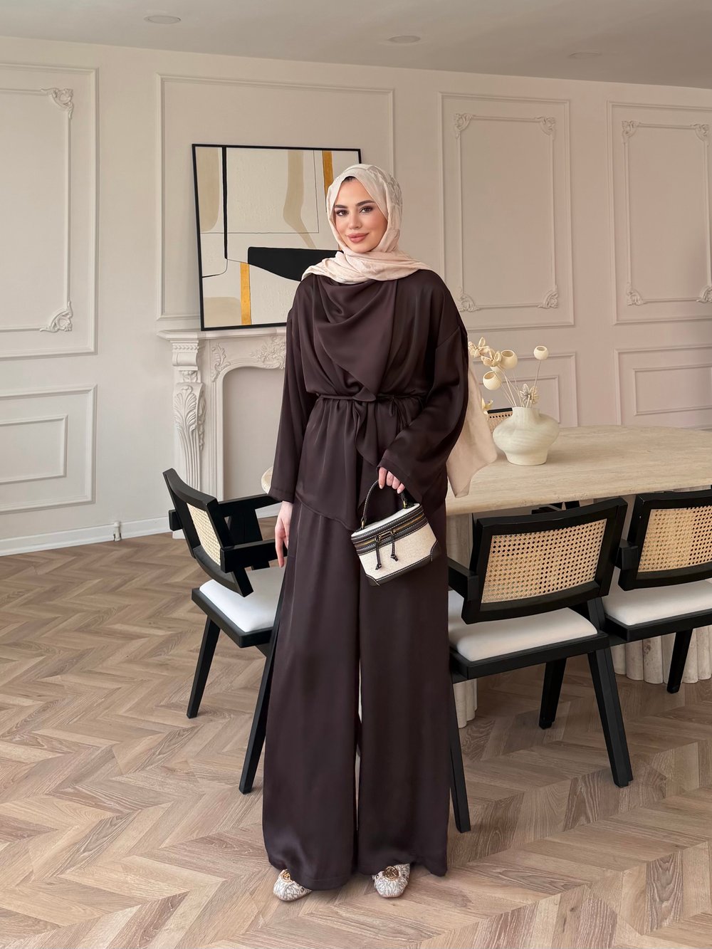Veloura Asimetrik Pantolon Takım Acı Kahve (8041)