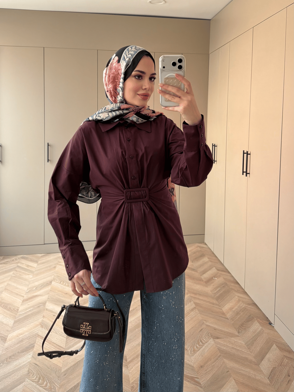 Vera Toka Detaylı Beli Büzgülü Gömlek Mürdüm (4402)