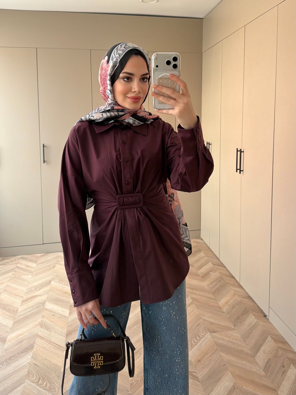 Vera Toka Detaylı Beli Büzgülü Gömlek Mürdüm (4402)