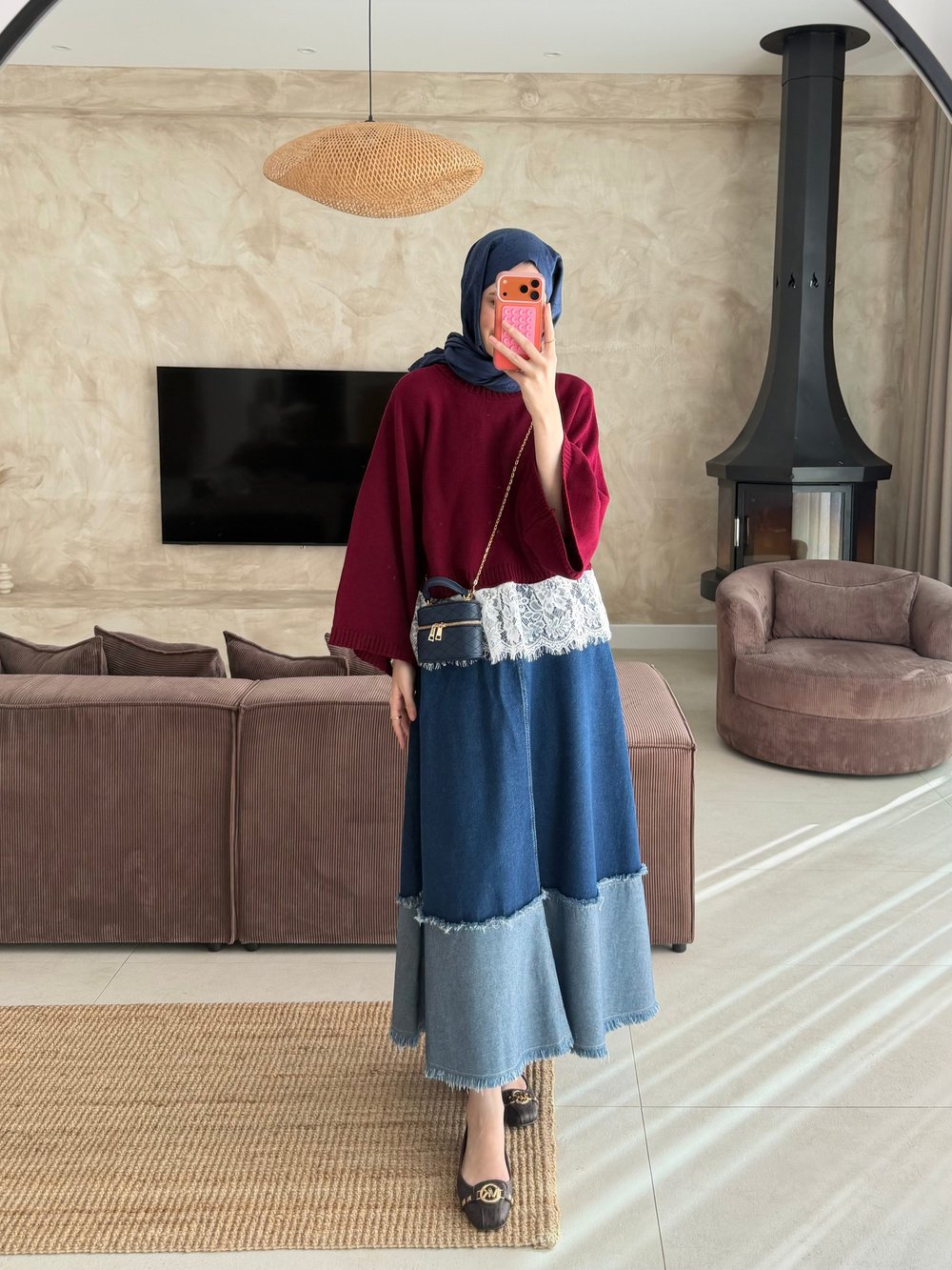 Yarasakol Dantel Detaylı Kazak Bordo