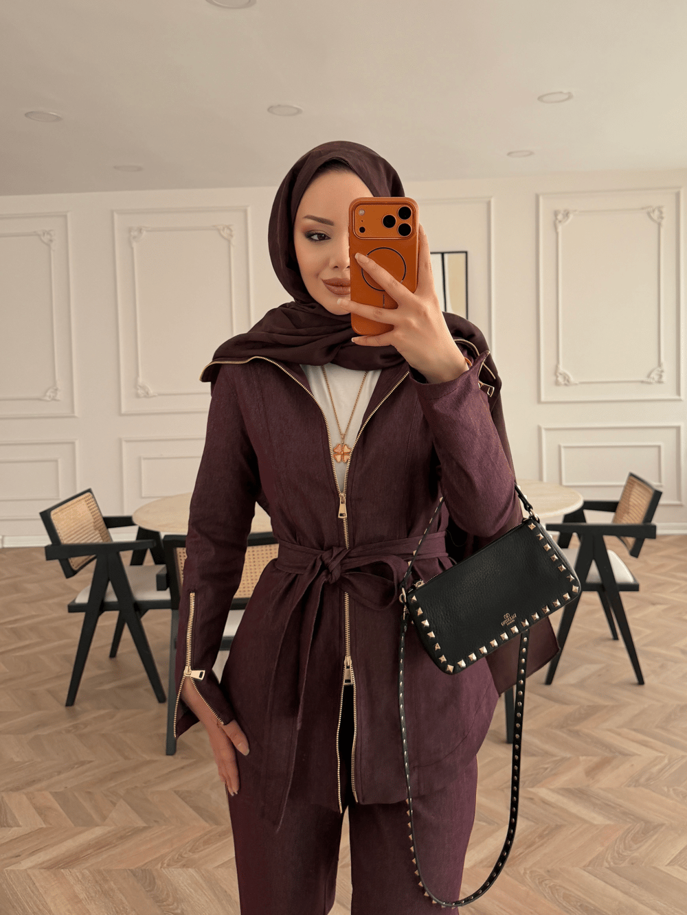 Yelena Fermuar Detaylı Pantolonlu Kot Takım Bordo (629)