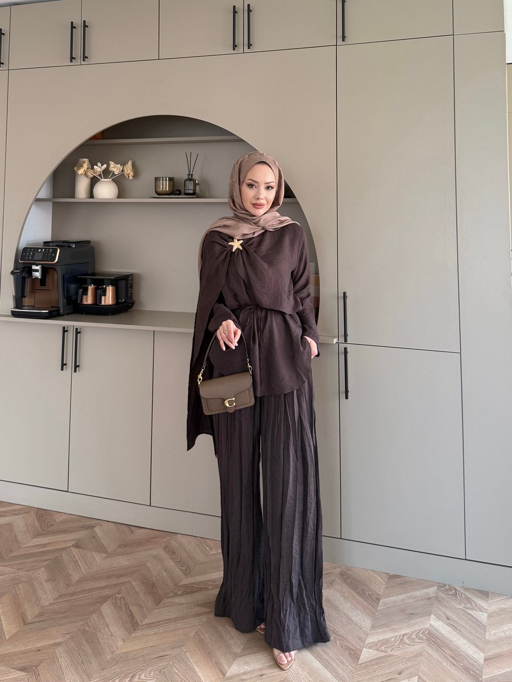 Yıldız Broş Detaylı Pantolon Takım Acı Kahve (3074)