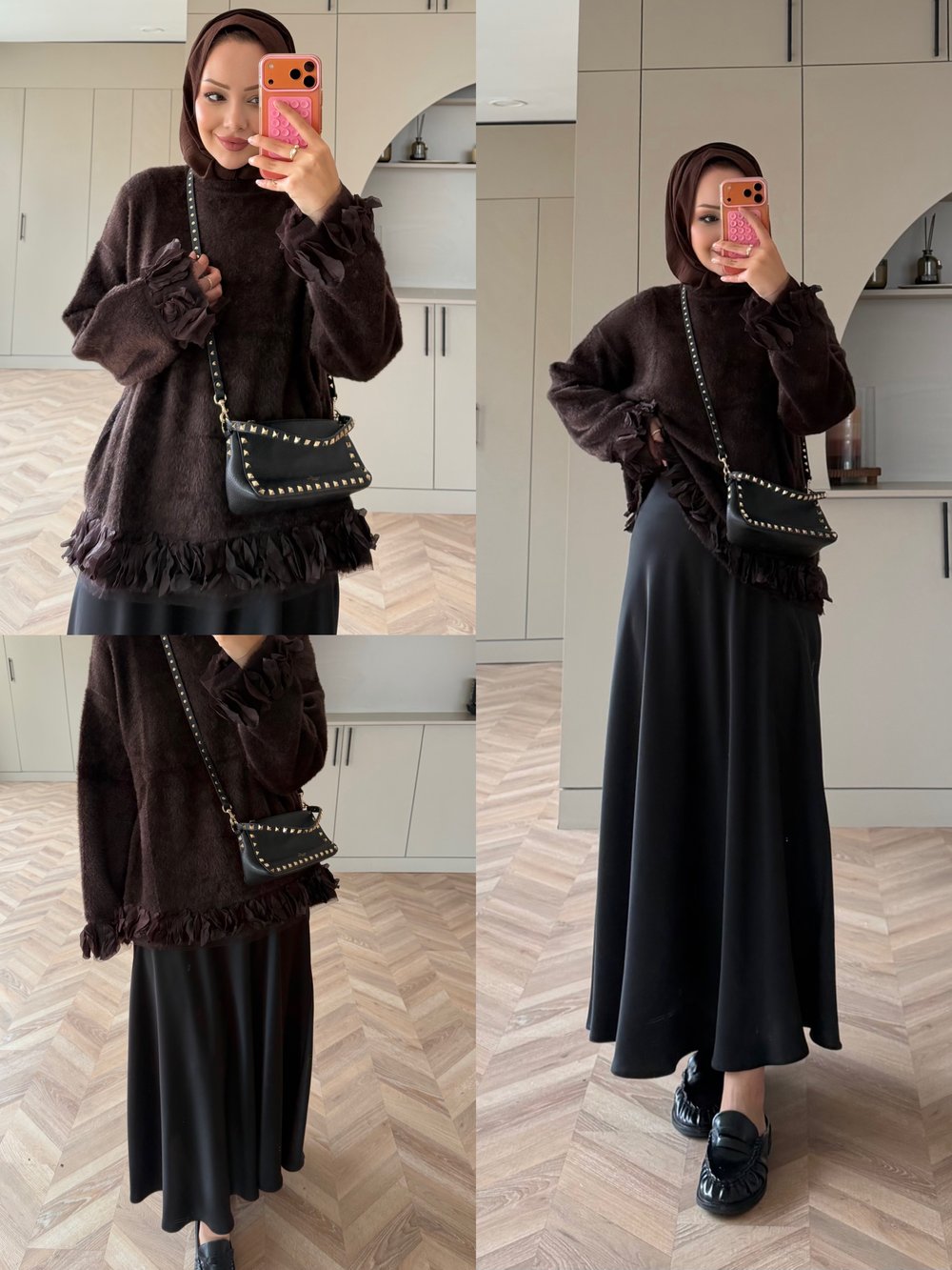 Zen Fırfır Detaylı Peluş Kazak Kahve (2911)
