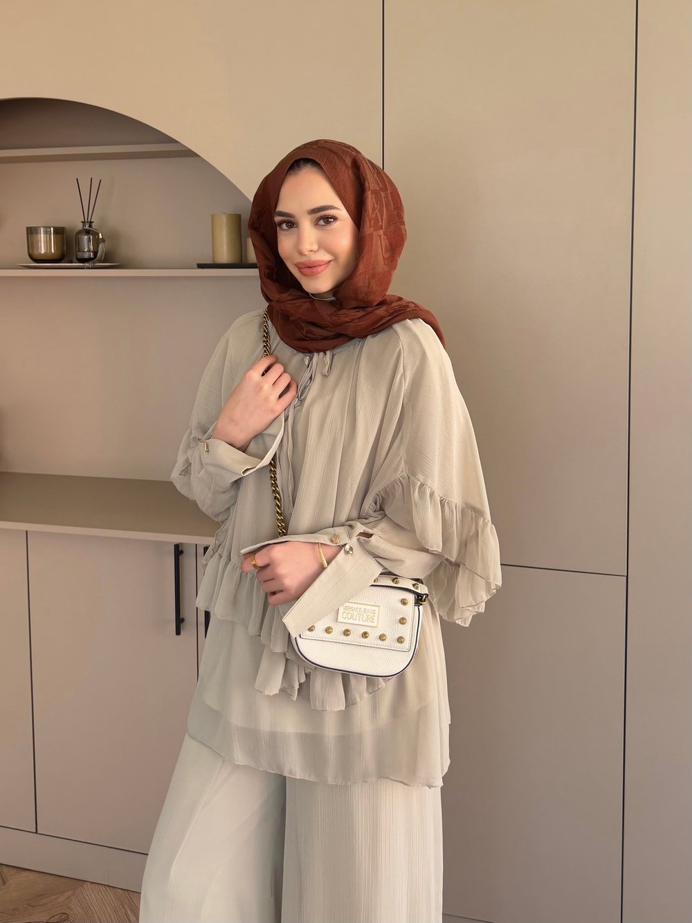 Zinnia Fırfırlı Şifon Pantolon Takım Çağla Yeşili (26065)