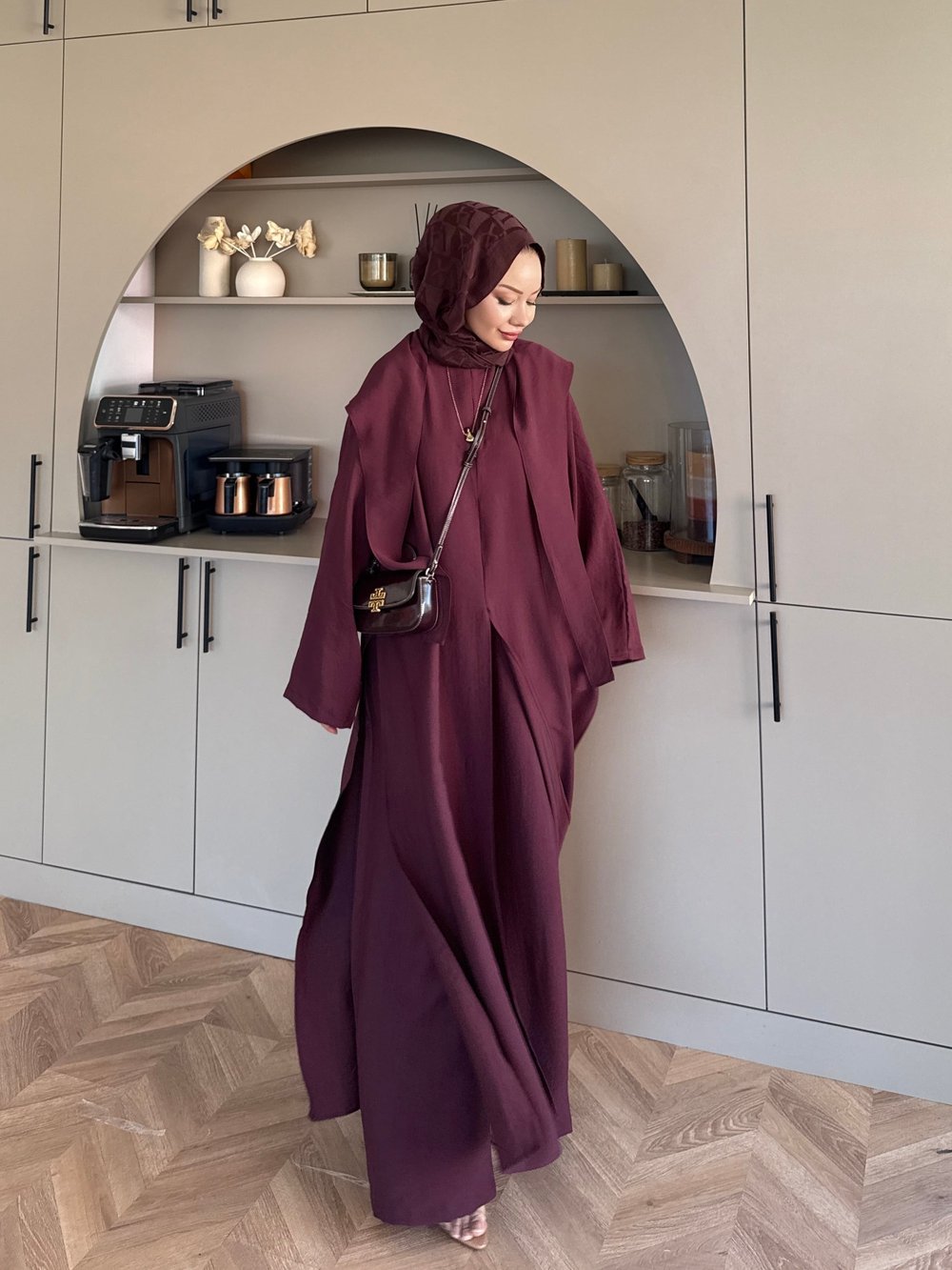 Zyra Omuz Şallı Yırtmaçlı Takım Bordo (2361)