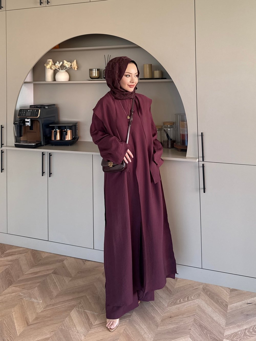 Zyra Omuz Şallı Yırtmaçlı Takım Bordo (2361)