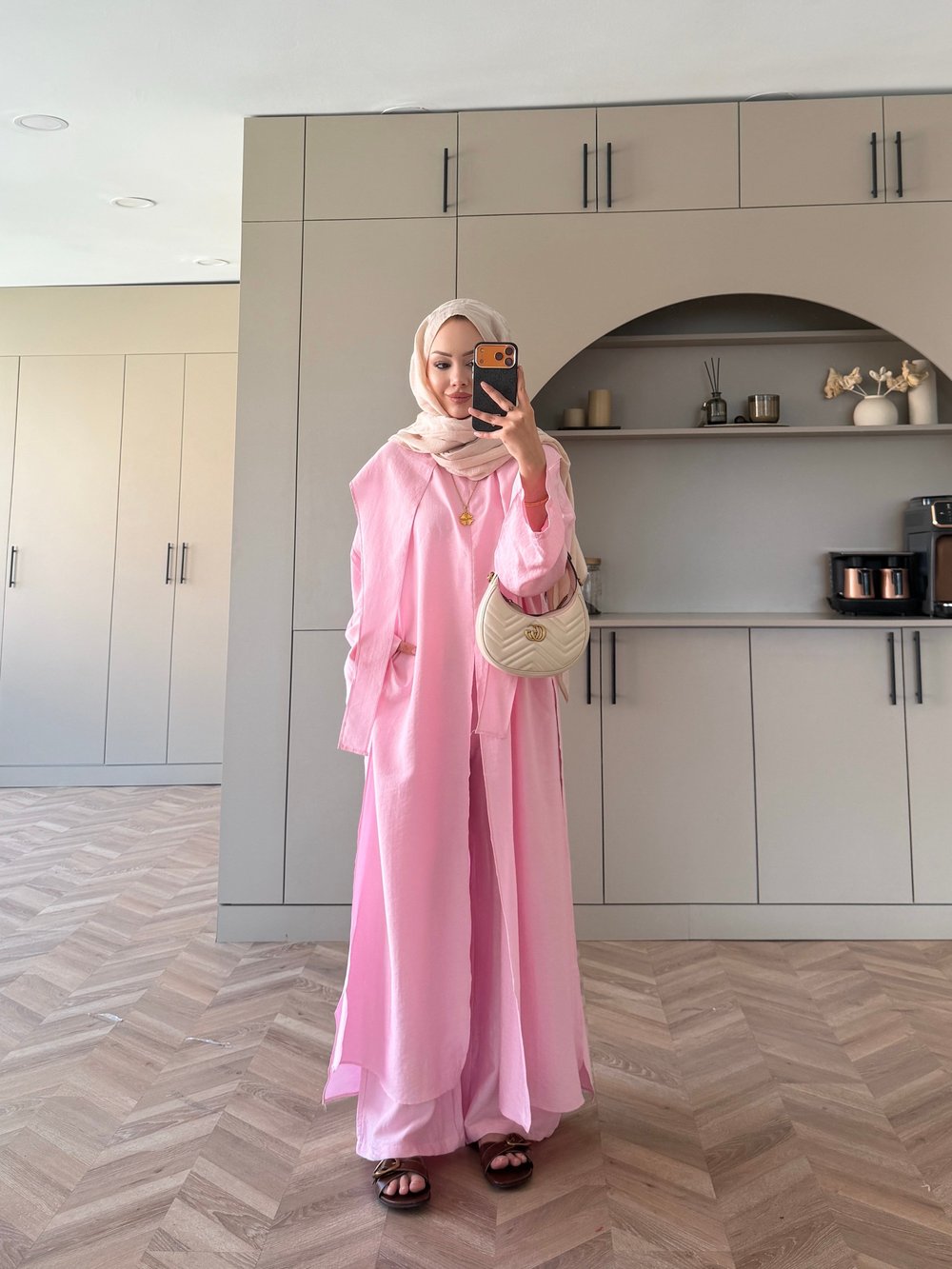 Zyra Omuz Şallı Yırtmaçlı Takım Pembe (2361)