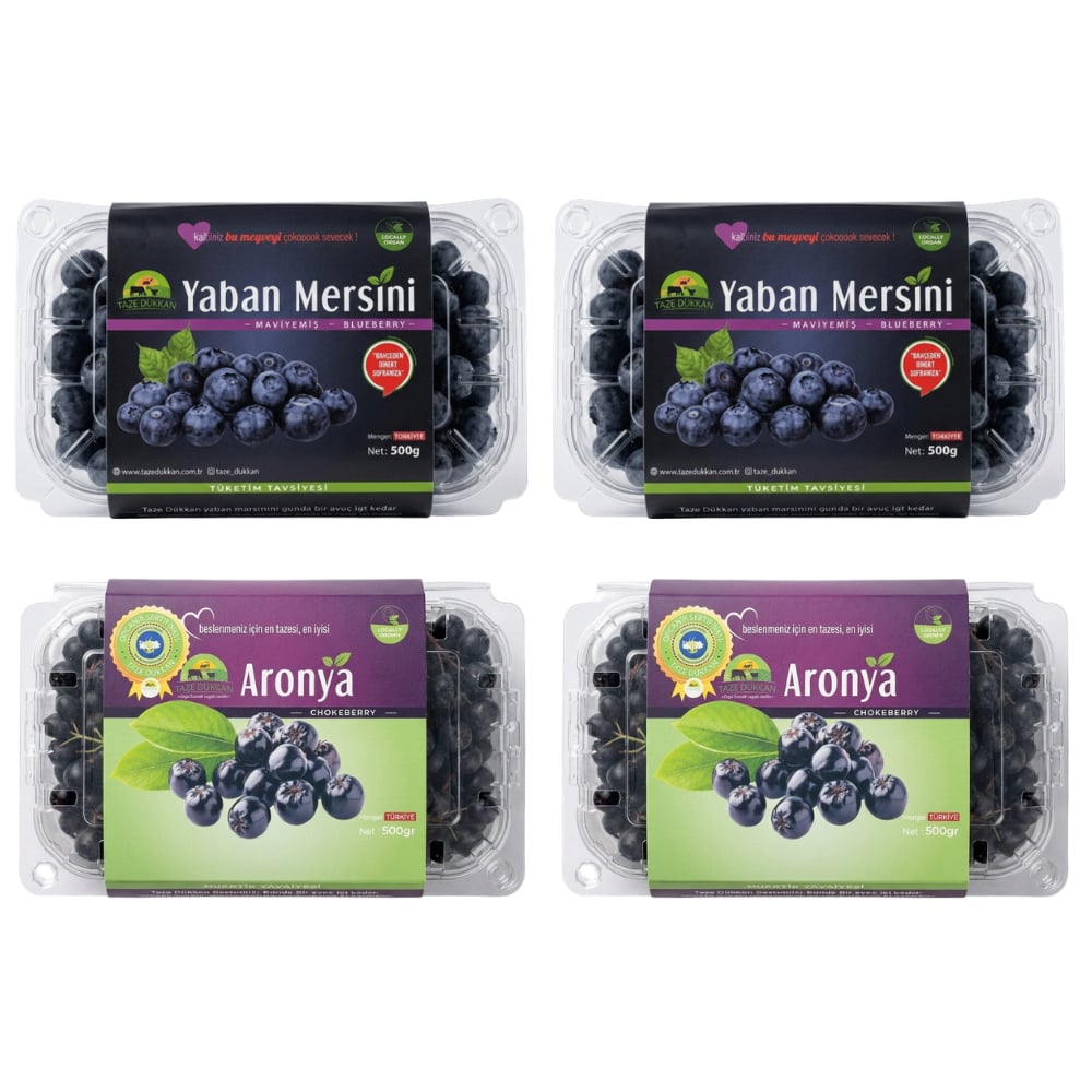 Midi Mor meyveler Seti (1 Kg Yaban Mersini - 1 Kg Aronya)Yaban Mersini ve Orman Meyveleri