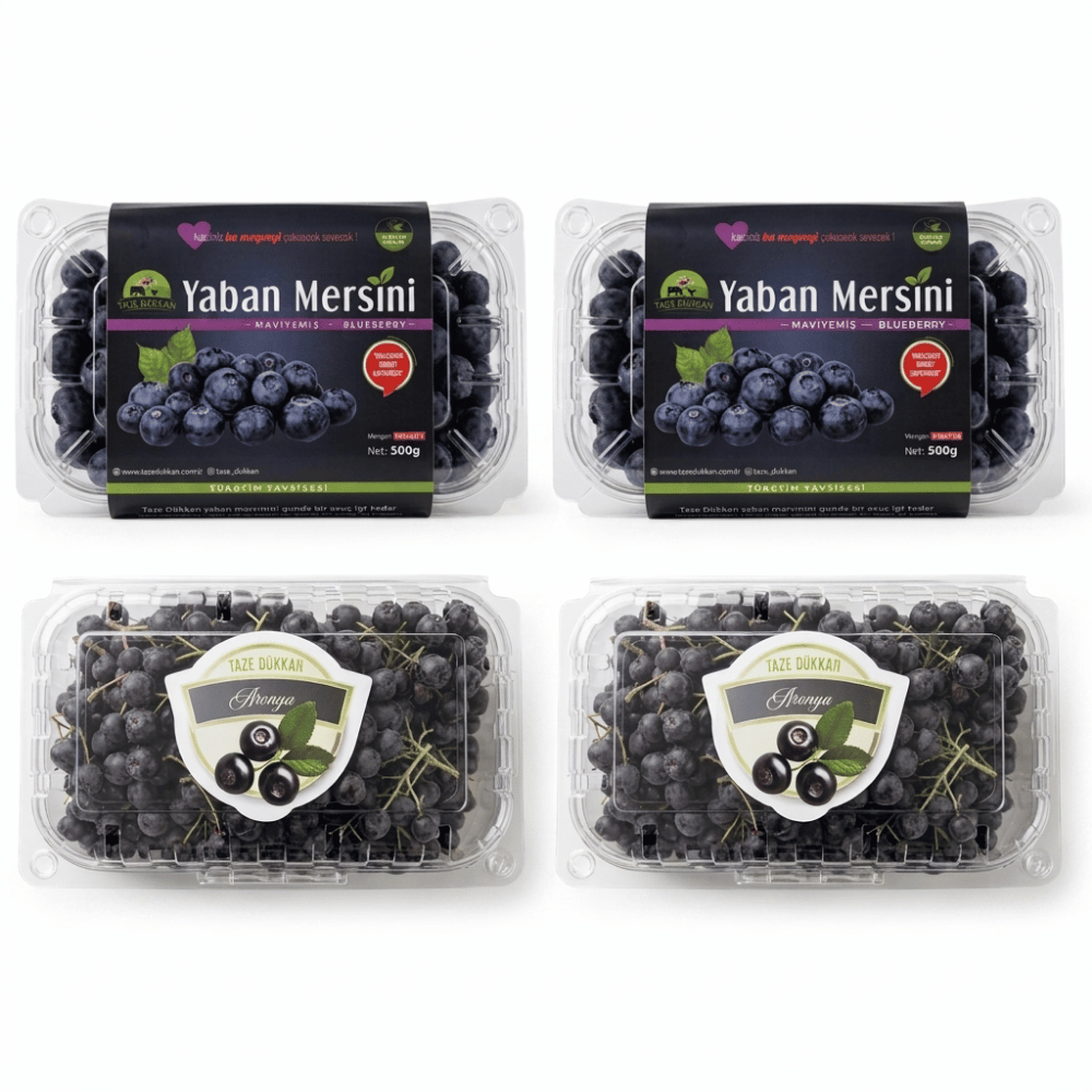 Midi Mor meyveler Seti (1 Kg Yaban Mersini - 1 Kg Aronya)Yaban Mersini ve Orman Meyveleri