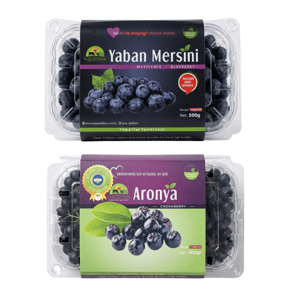 Mini Mor Meyveler Seti (500 gr Yaban Mersini - 500 Gr Aronya)Yaban Mersini ve Orman Meyveleri