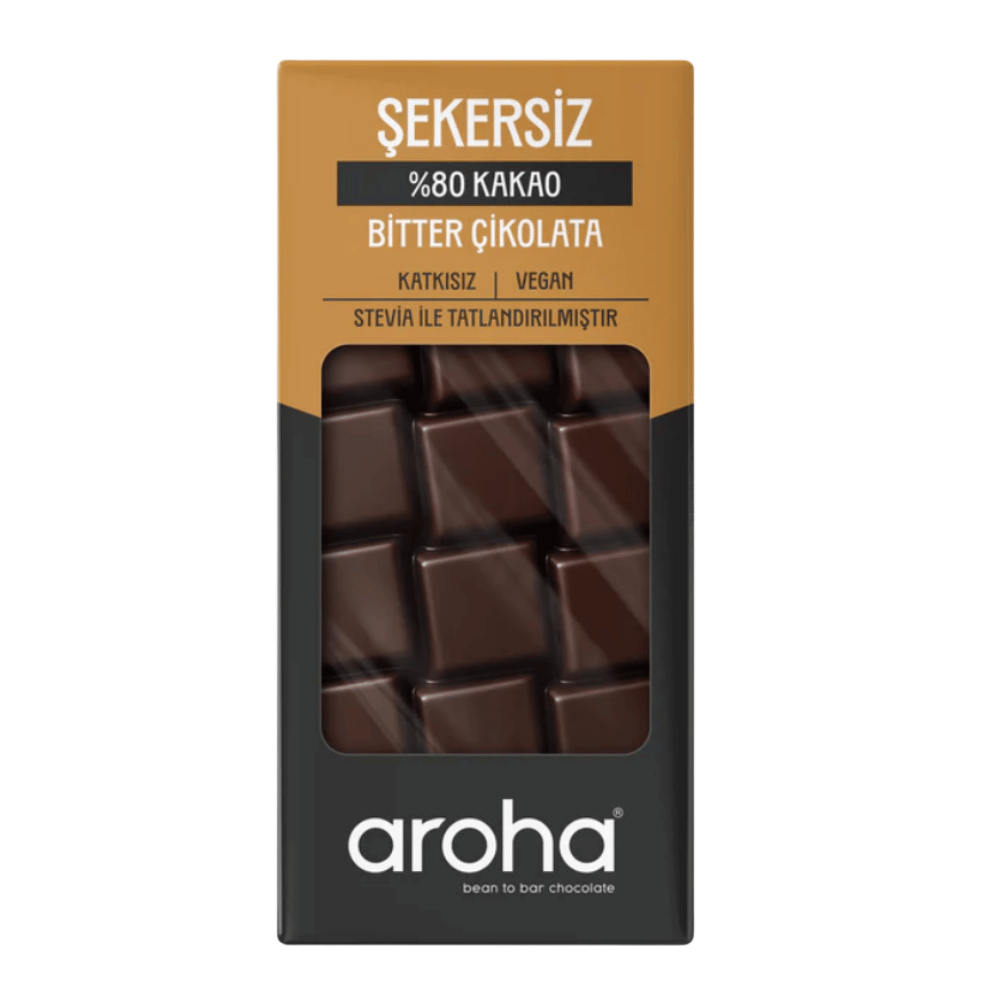 Şeker İlavesiz Stevialı %80 Bitter Çikolata (Ketojenik)Şekersiz Çikolatalar