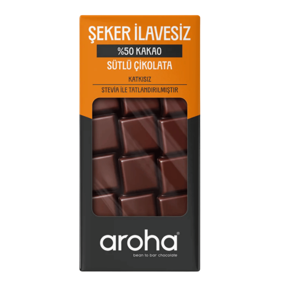 Şeker İlavesiz Stevialı Sütlü Çikolata - %50 KakaoŞekersiz Çikolatalar