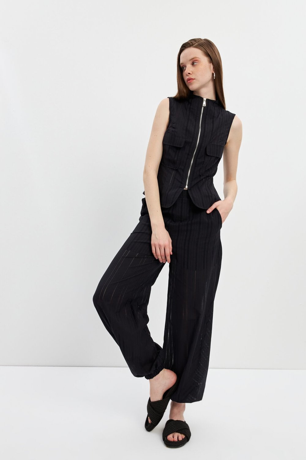 Siyah Beli Lastikli Şortlu Jogger Pantolon