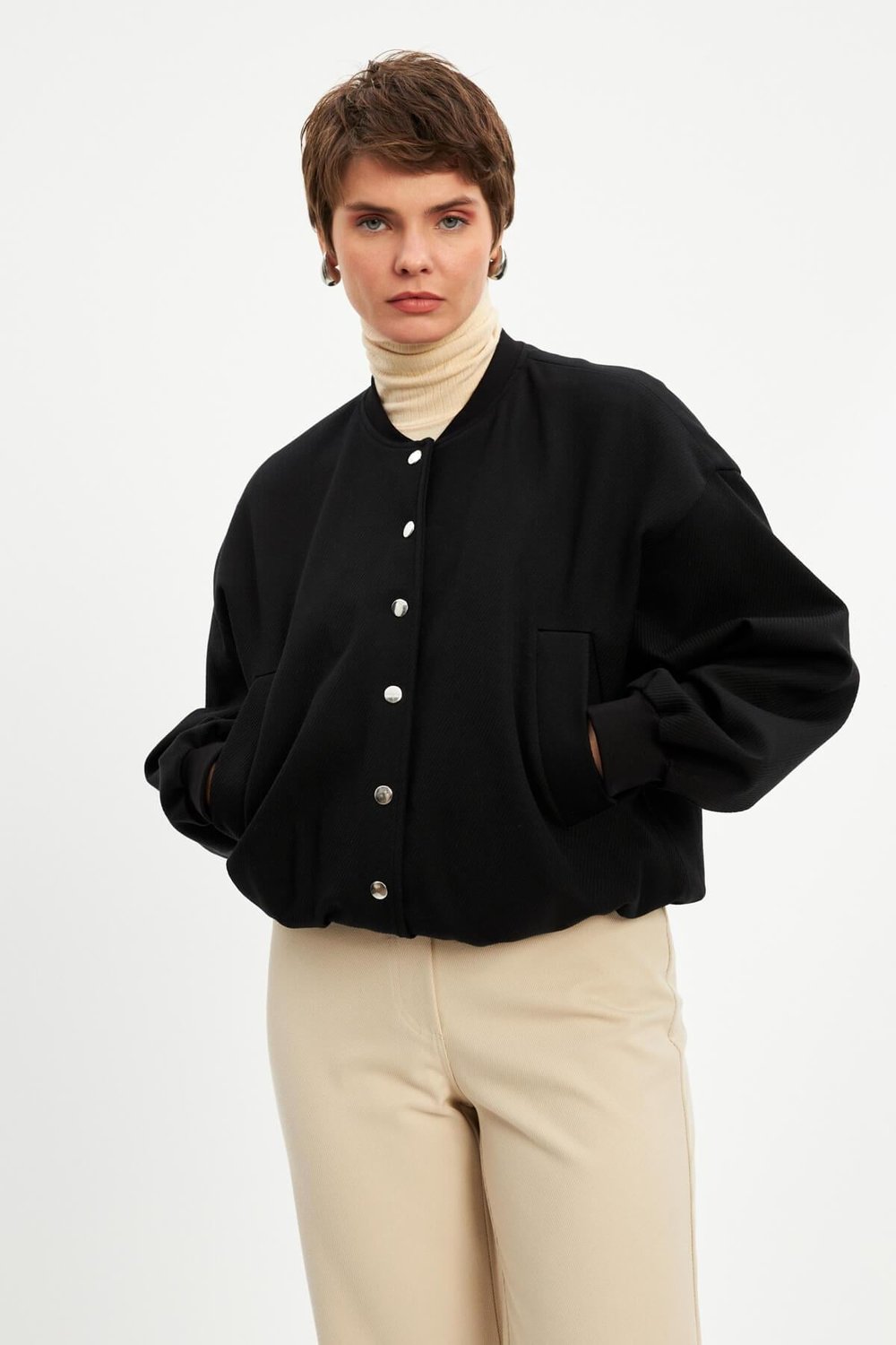 Siyah Bomber Astarlı Ceket