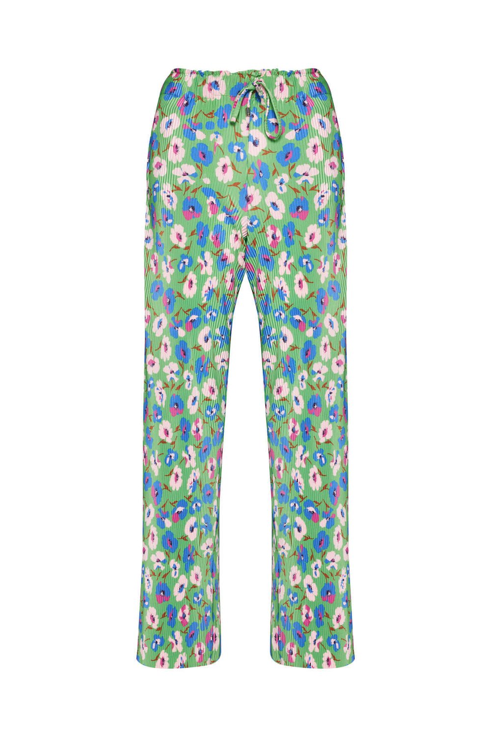 Yeşil Beli Lastikli Pliseli Cepli Yüksek Bel Pantolon