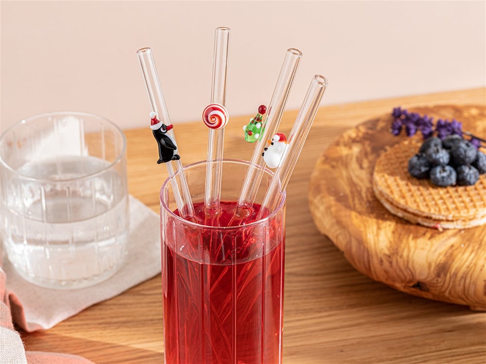 Winter Tree Glass 4 Set Straw 20 cm Red-Green